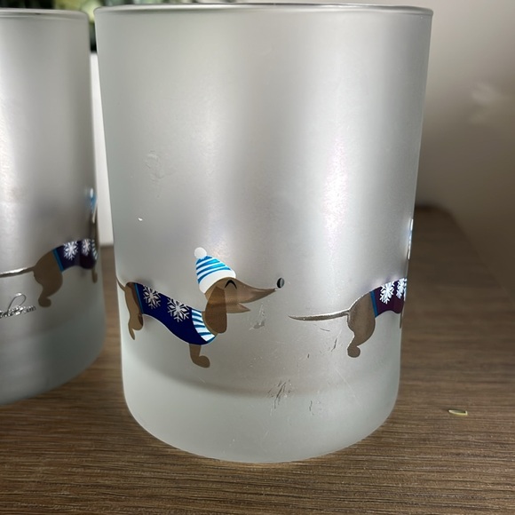 Culver Dachshund Winter Sweaters Frosted Drinking Glasses Holiday x2 Dogs Rocks - Picture 3 of 7